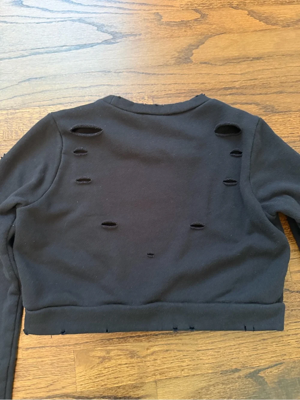 Alo Black Ripped Cropped Sweatshirt, Size XS/S
